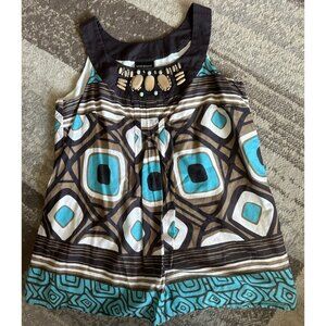 Lane Bryant Women 16 Black Blue Brown Turquoise  Sleeveless Blouse Cotton Lined